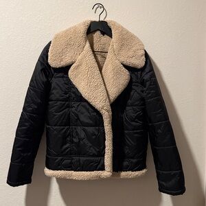 Light Black nylon with faux sherpa jacket
